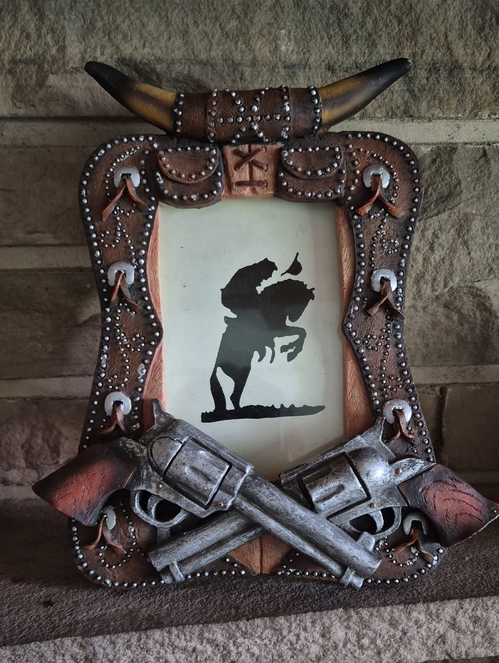 Rustic Western Bullhorn Photo Frame in Brown